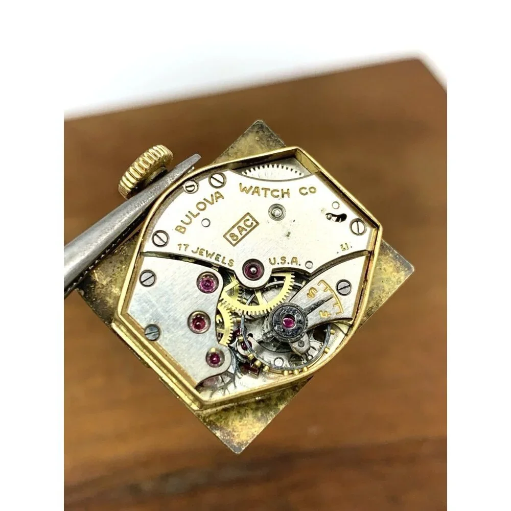 Bulova Watch Vintage 1953 8AC Mechanical Tank 10k Rolled Gold Brown Leather Band